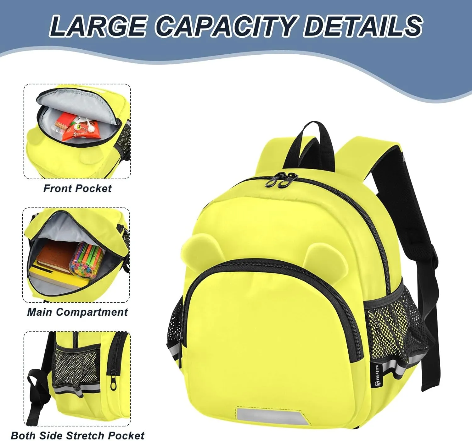 ODAWA Moon Yellow Toddler Leash Backpack Chest Buckle Medium Travel Daycare Bag for Baby Girl Boy
