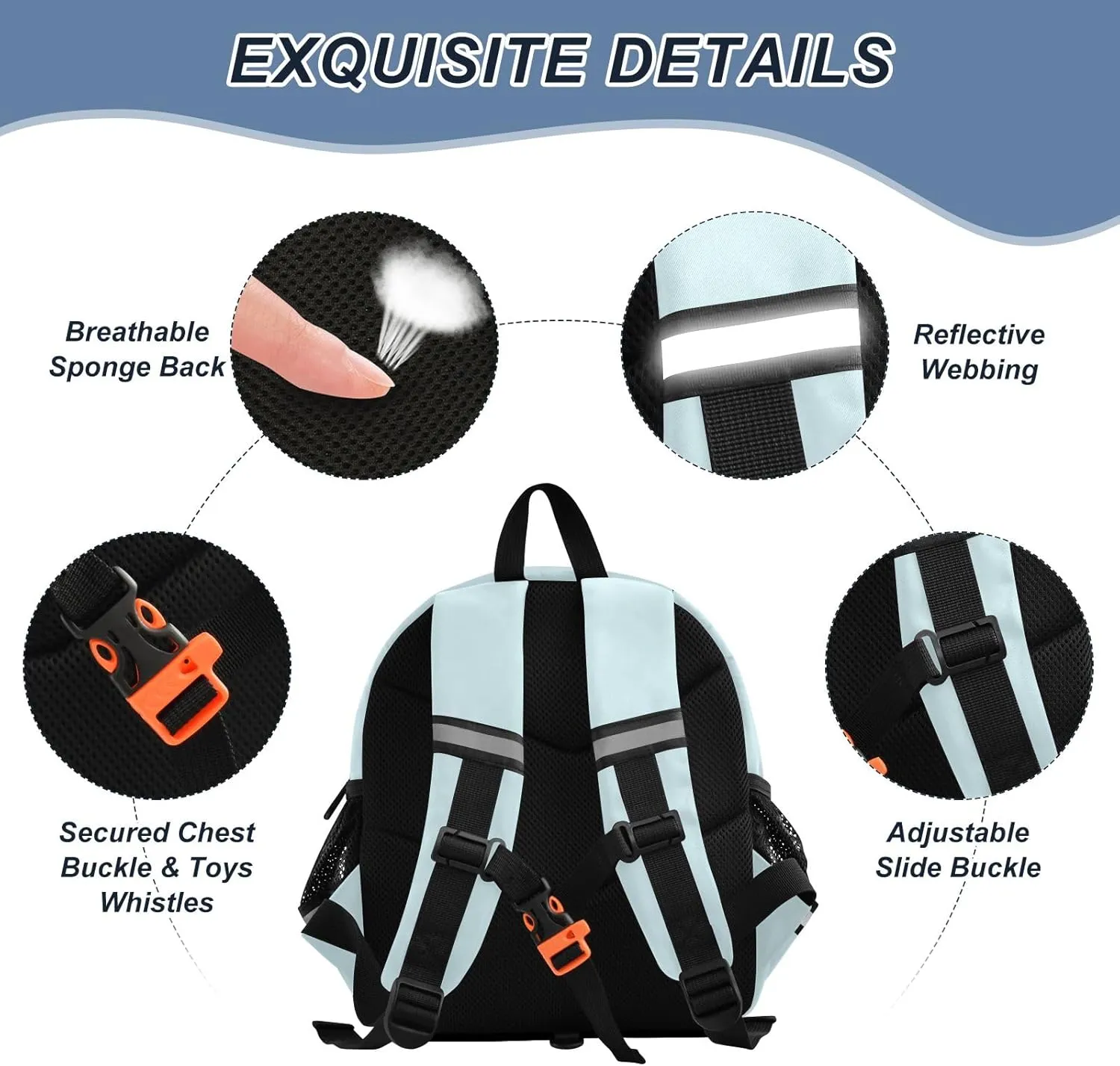 ODAWA Pale Blue Preschool Toddler Leash Backpack, Backpack for Kids with Cute Animal Ears