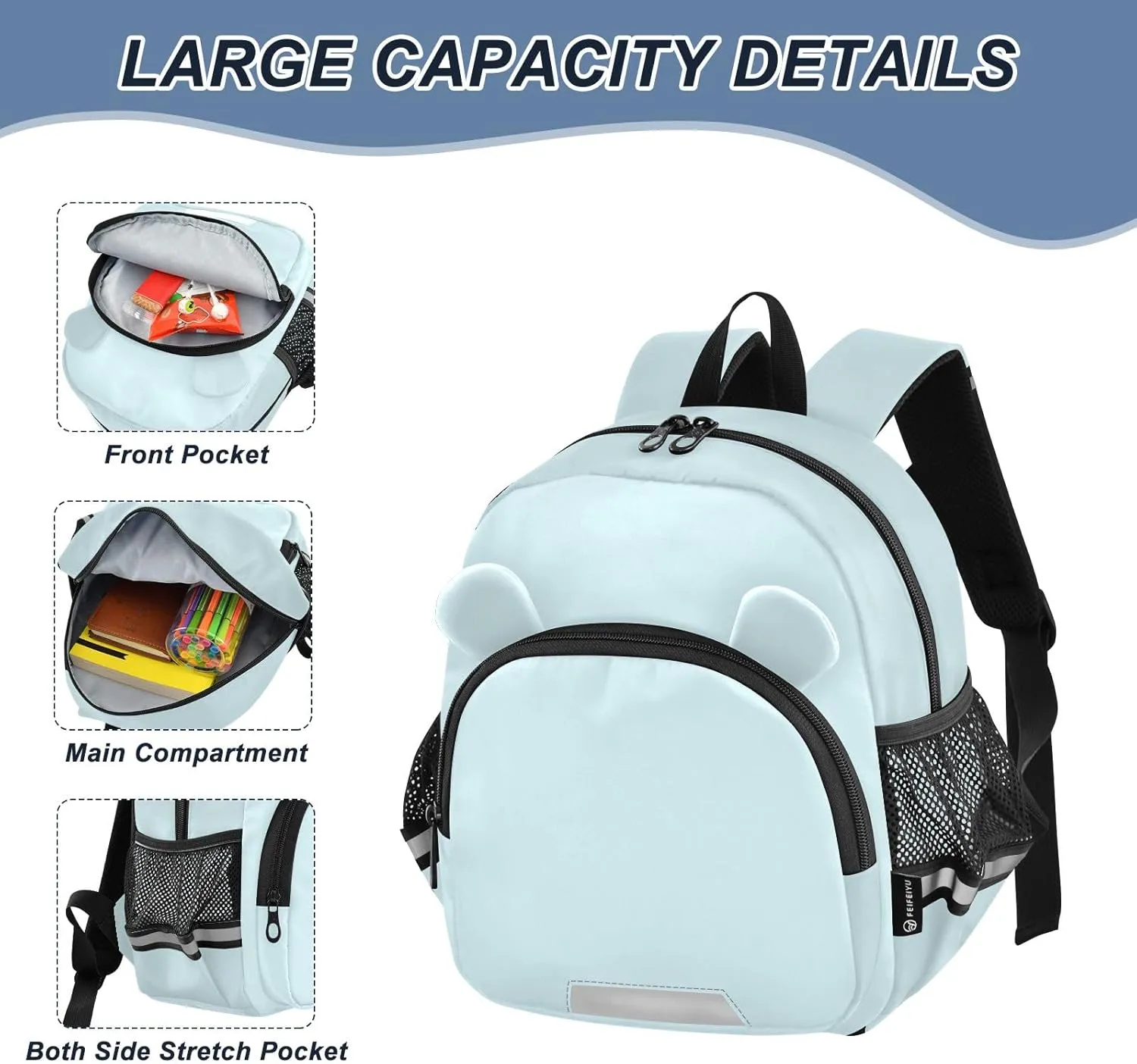 ODAWA Pale Blue Preschool Toddler Leash Backpack, Backpack for Kids with Cute Animal Ears