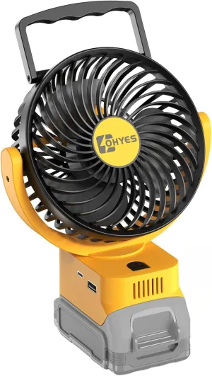 ohyes Cordless Jobsite Fan Fit For DeWALT 20V Max Battery Brushless Motor With USB A C Fast Charging For Camping Workshop and Construction Site(Battery not included)