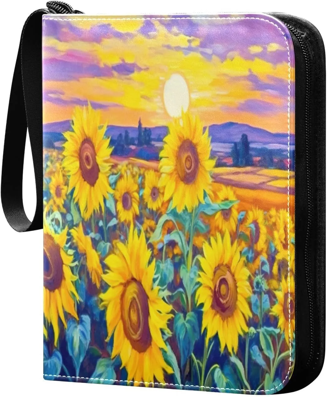 Oil Painting Sunflowers Card Binder 4-Pocket Leather Cover 400 Pockets Card Album Holder Removable Display Storage for Trading Cards, Game Cards, Collectibles
