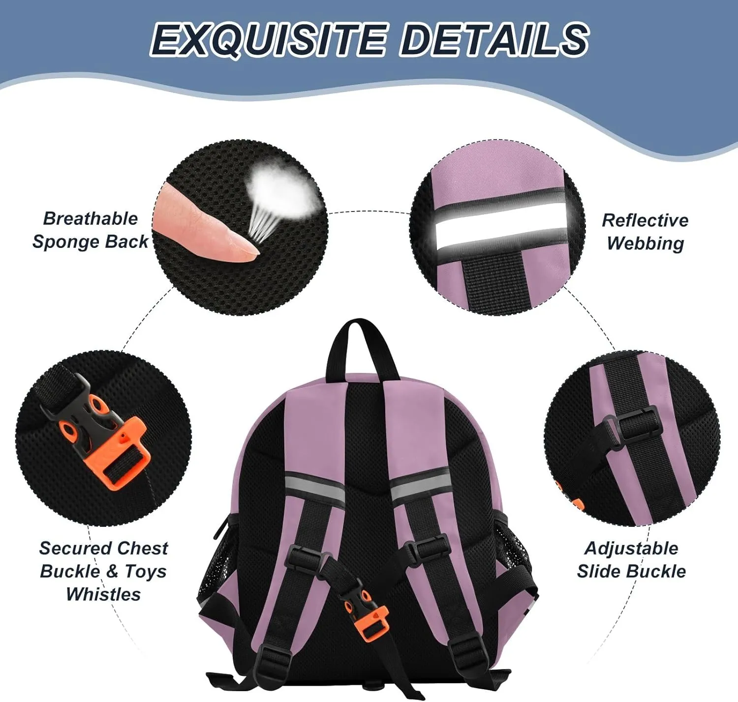 Opera Mauve Chest Buckle Toddler Backpack with Leash, Backpack Cute Boy, School Bag