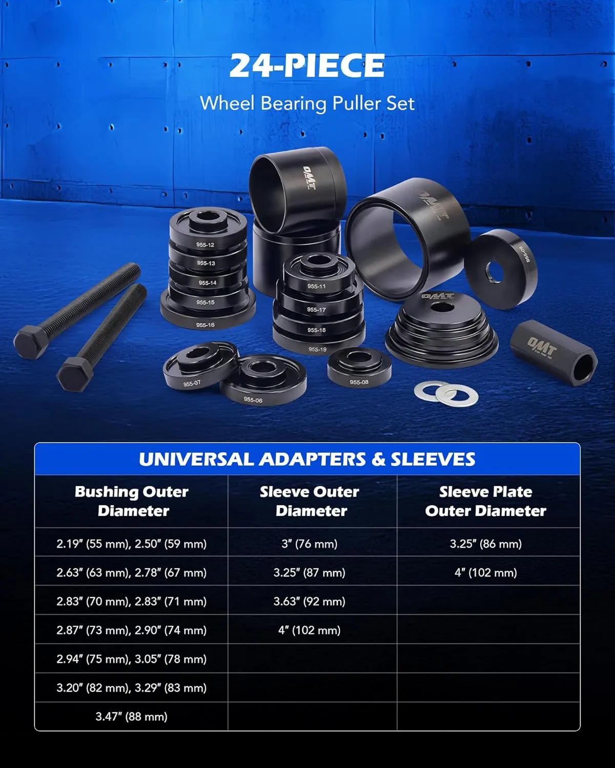 Orion Motor Tech Wheel Bearing Press Kit for Front Wheel Drive Bearing Removal & Installation, 24pc Wheel Bearing Puller Tool Set with Sliding Screws Universal Bushings Sleeves Storage Case