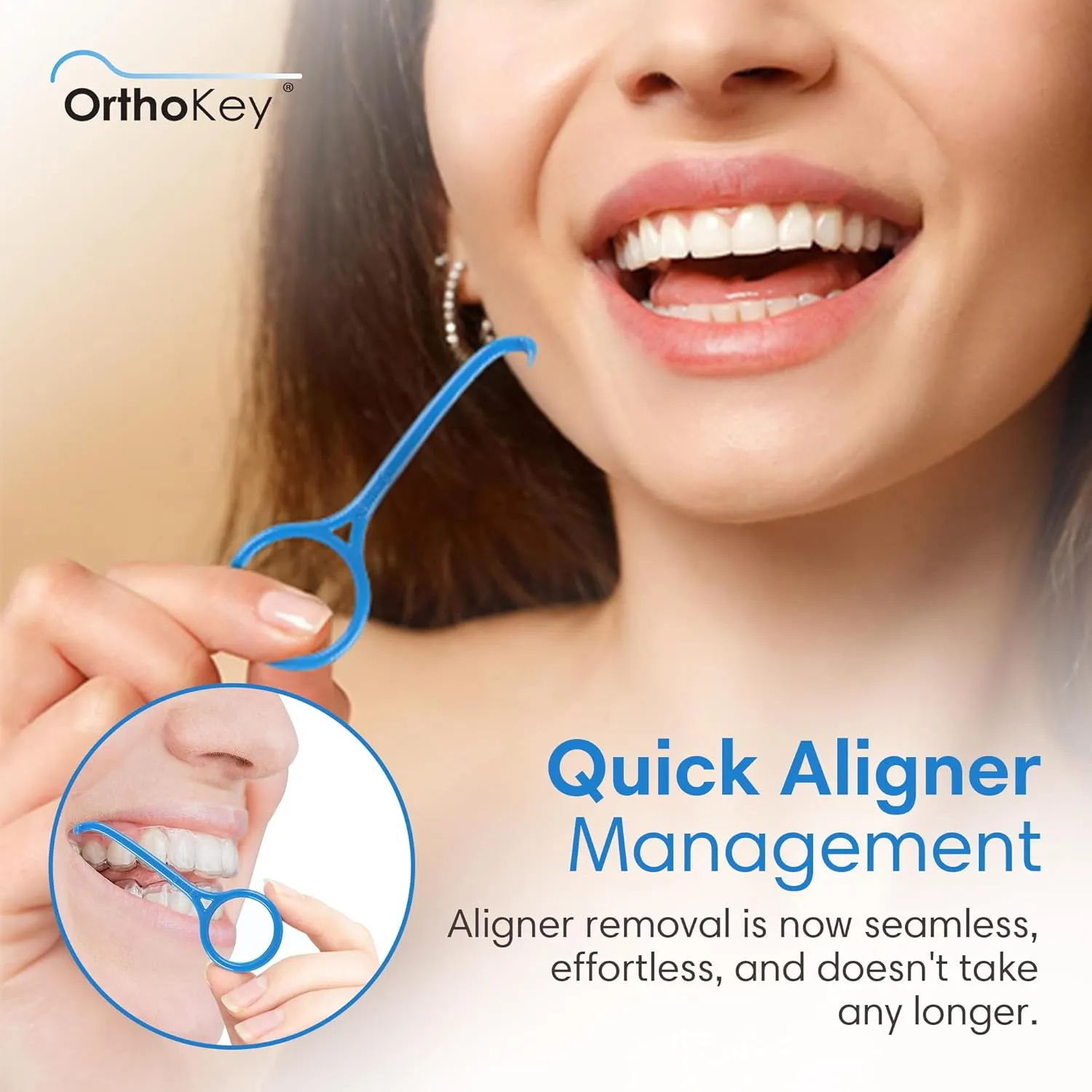 OrthoKey Clear Aligner Removal Tool - Dental Grade Invisalign Remover for Invisible Braces, Retainers, and Aligners, Blue (4-Pack)