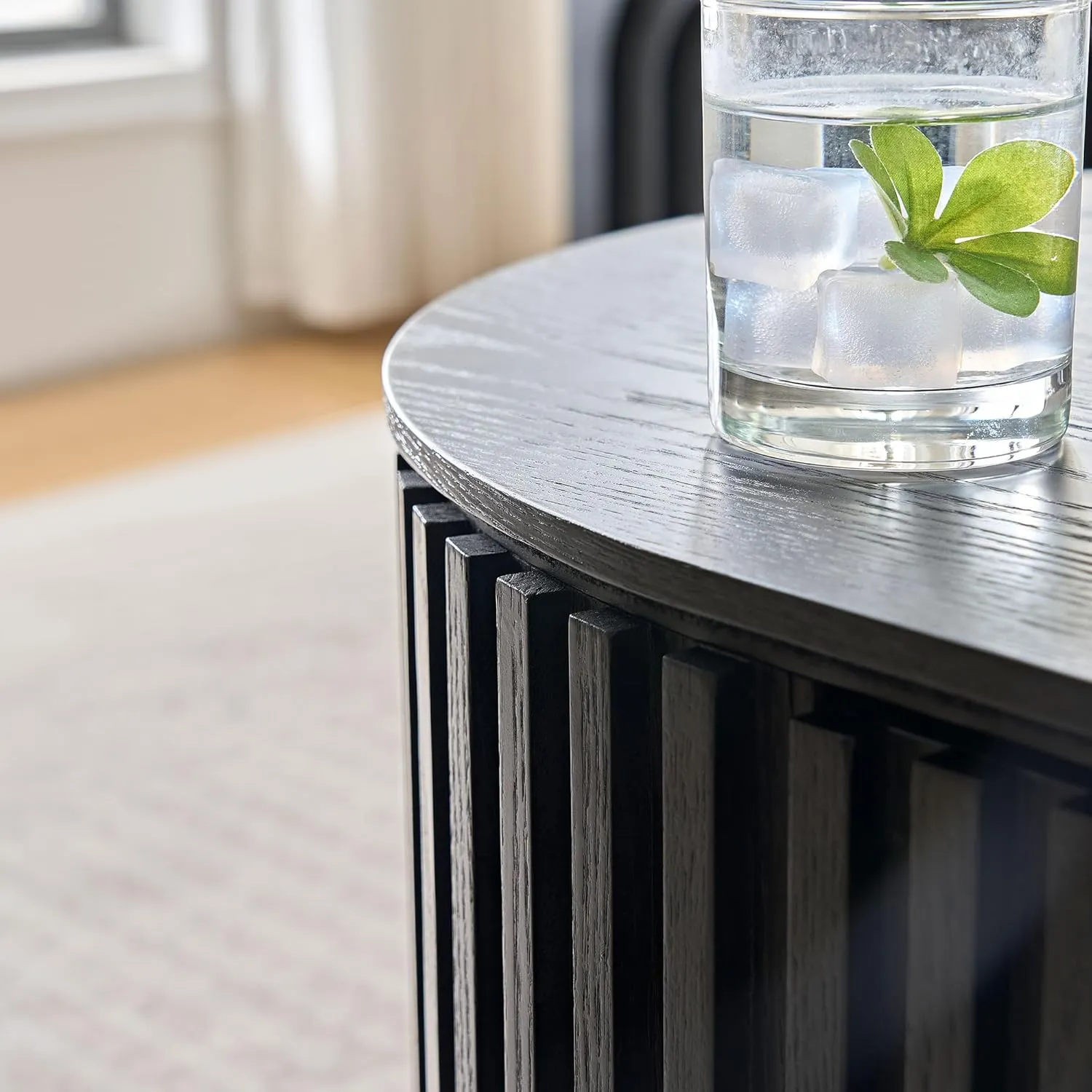 Oval Coffee Table, 51.18'' Wood Coffee Table with Drawer, Fluted Design, for Living Room, Small Spaces, No Assembly Required (Black)