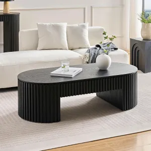 Oval Coffee Table, 51.18'' Wood Coffee Table with Drawer, Fluted Design, for Living Room, Small Spaces, No Assembly Required (Black)