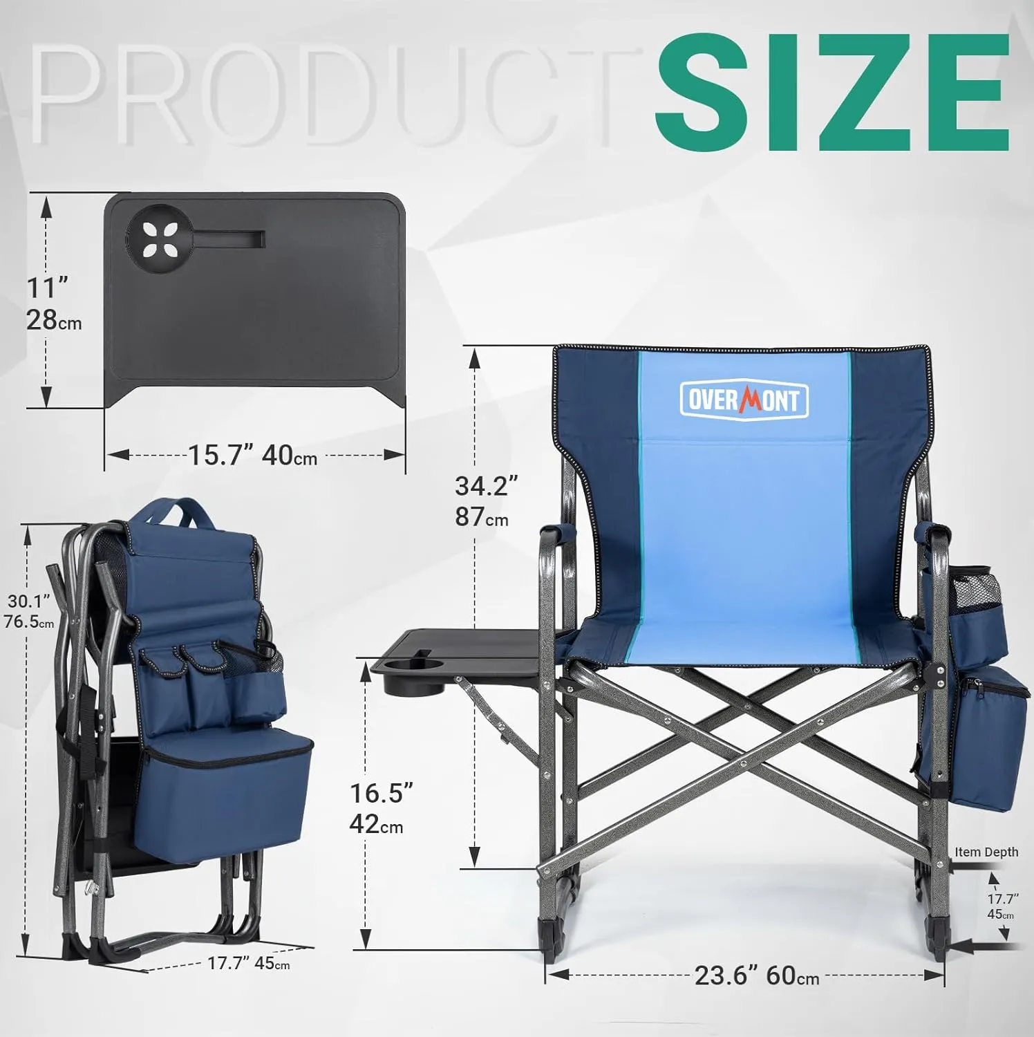 Overmont Oversized Lightweight Camping Chair - Comfortable Heavy Duty Foldable Directors Chairs with Side Table & Cooler Bag for Outside Camp Beach Picnic Lawn and Fishing Supports 400lbs