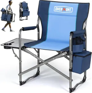 Overmont Oversized Lightweight Camping Chair - Comfortable Heavy Duty Foldable Directors Chairs with Side Table & Cooler Bag for Outside Camp Beach Picnic Lawn and Fishing Supports 400lbs