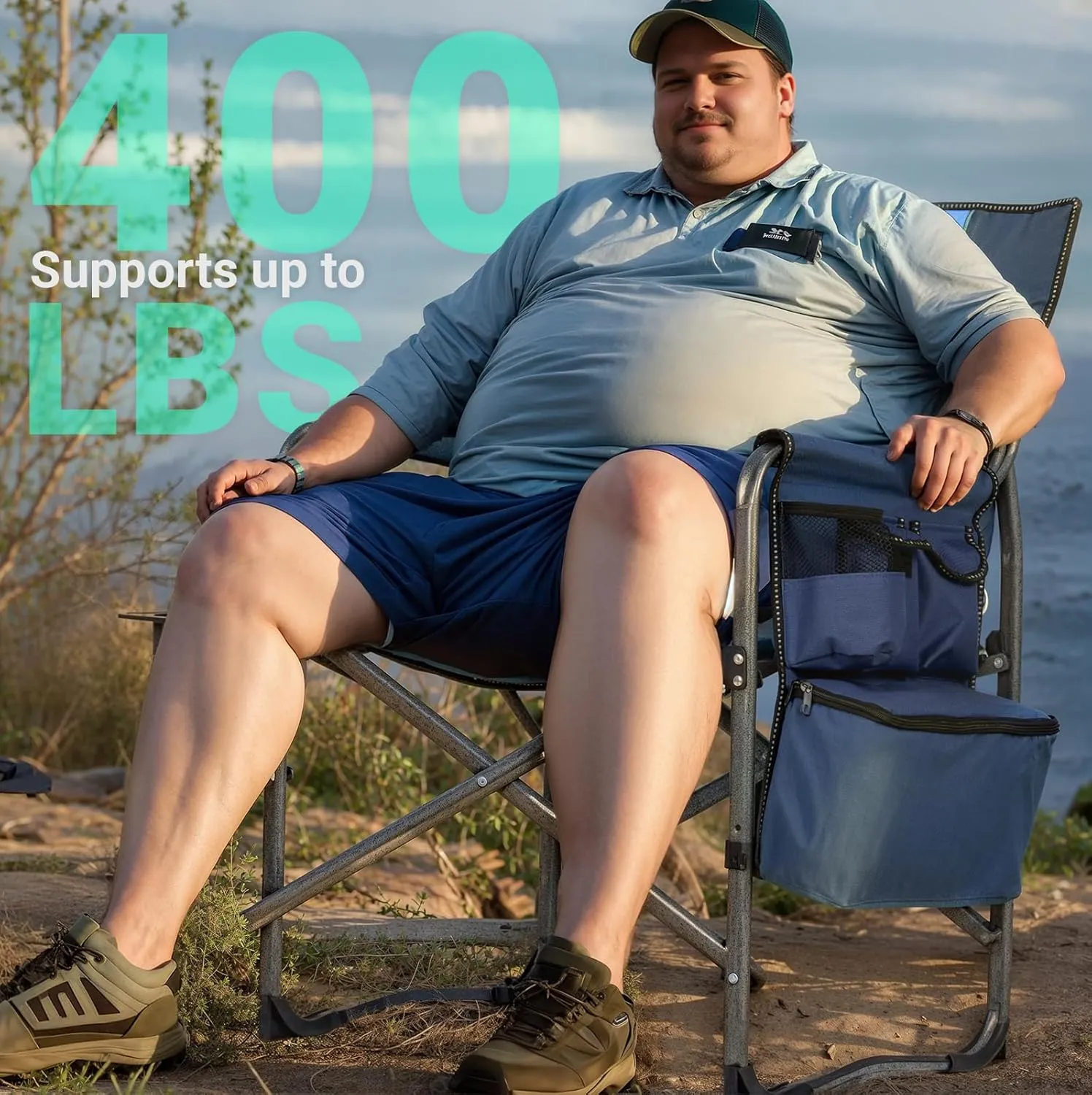 Overmont Oversized Lightweight Camping Chair - Comfortable Heavy Duty Foldable Directors Chairs with Side Table & Cooler Bag for Outside Camp Beach Picnic Lawn and Fishing Supports 400lbs