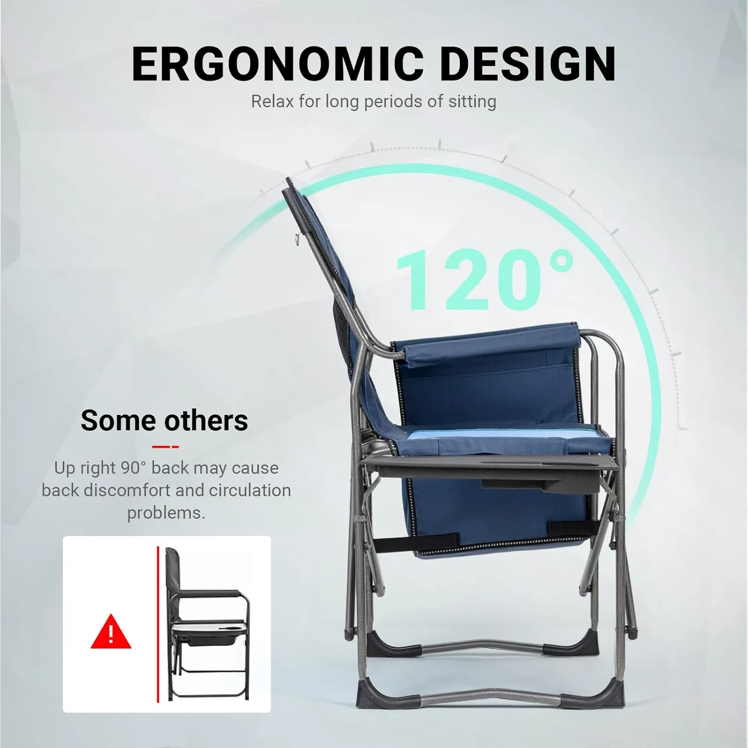 Overmont Oversized Lightweight Camping Chair - Comfortable Heavy Duty Foldable Directors Chairs with Side Table & Cooler Bag for Outside Camp Beach Picnic Lawn and Fishing Supports 400lbs