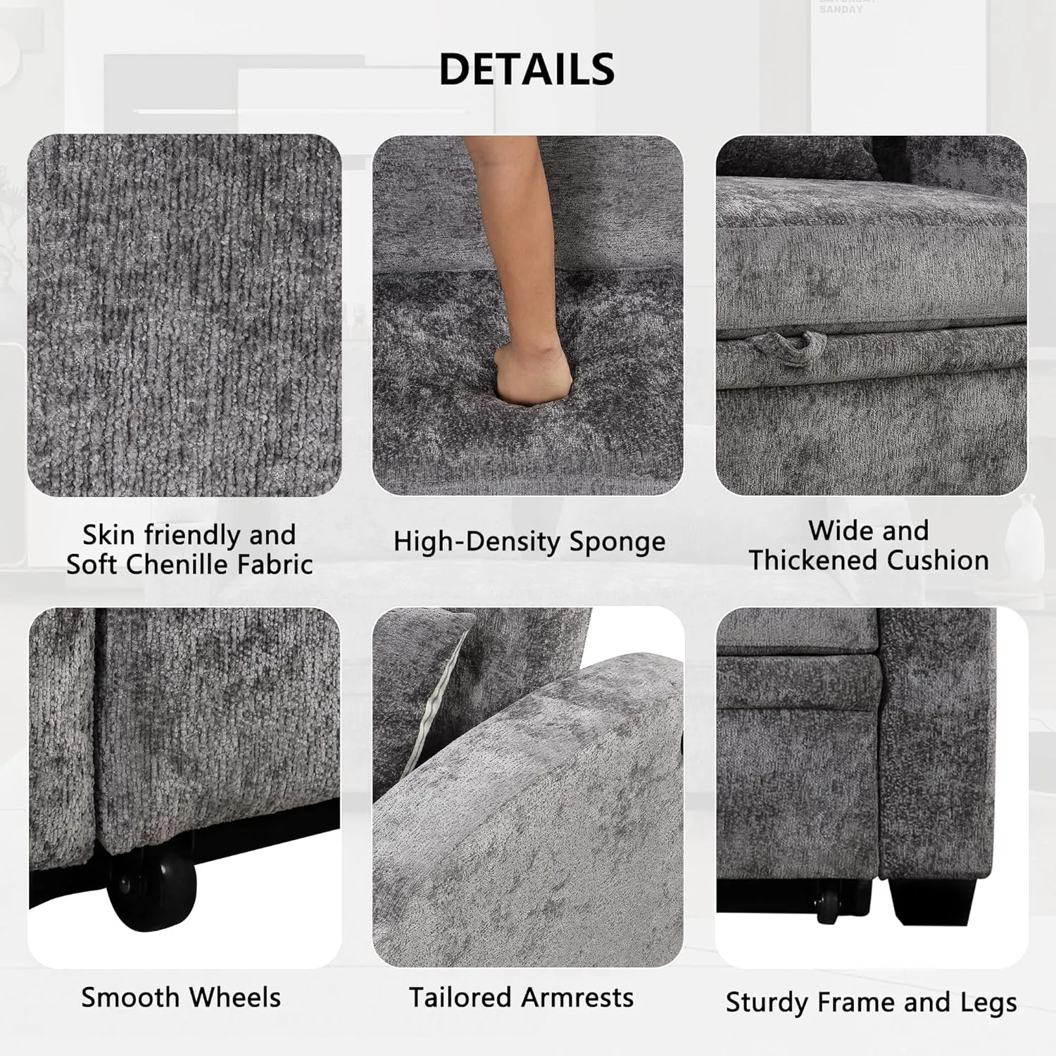 Oversized Loveseat Sofa with Pull Out Sleeper Couch Bed, Modern Chenille Upholstered Loveseat Futon Sofa Bed Convertible Sleeper Sofabed with Cupholders and USB Ports for Living Room Bedroom