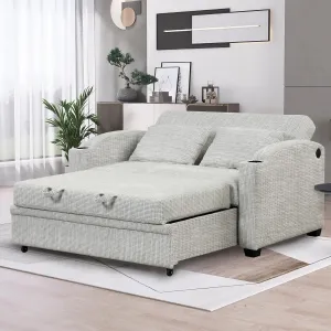 Oversized Loveseat Sofa with Pull Out Sleeper Couch Bed, Modern Chenille Upholstered Loveseat Futon Sofa Bed Convertible Sleeper Sofabed with Cupholders and USB Ports for Living Room Bedroom