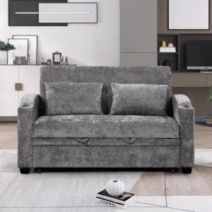 Oversized Loveseat Sofa with Pull Out Sleeper Couch Bed, Modern Chenille Upholstered Loveseat Futon Sofa Bed Convertible Sleeper Sofabed with Cupholders and USB Ports for Living Room Bedroom