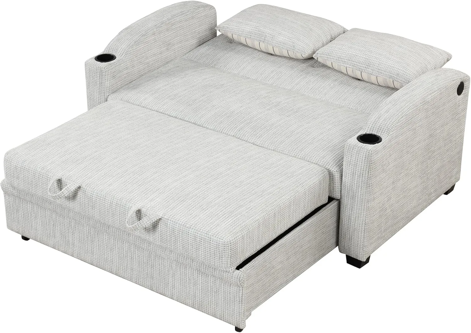 Oversized Loveseat Sofa with Pull Out Sleeper Couch Bed, Modern Chenille Upholstered Loveseat Futon Sofa Bed Convertible Sleeper Sofabed with Cupholders and USB Ports for Living Room Bedroom