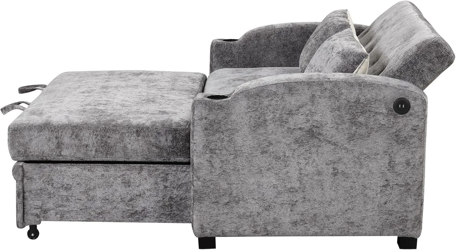 Oversized Loveseat Sofa with Pull Out Sleeper Couch Bed, Modern Chenille Upholstered Loveseat Futon Sofa Bed Convertible Sleeper Sofabed with Cupholders and USB Ports for Living Room Bedroom