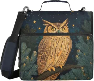 Owl Branch Star Blue 3 Ring Zipper Binder with Shoulder Strap Portfolio Organizer for Work Business School Document Storage