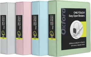 Oxford 3 Ring Binders, 2 inch ONE-Touch Easy Open D Rings, 3-Sided View Binder Covers, Binders for School, Xtralife Hinge, Non-Stick, PVC-Free, Natural Pastel, 530-Sheet Capacity, 4 Pack (79923)