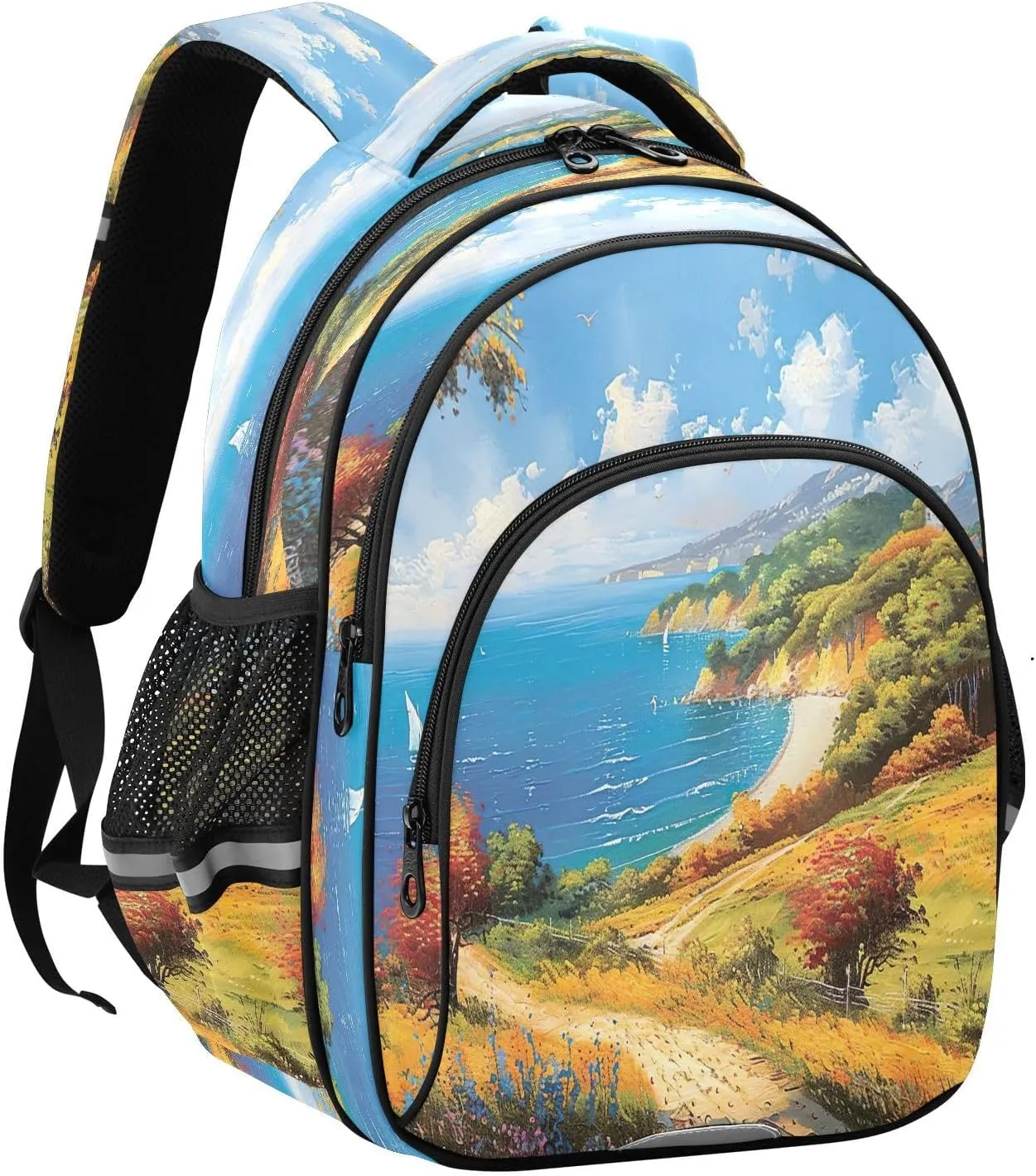 Painting Hillside Beach Landscape Kids Backpack for Girls Boys Ages 3-8, Backpack Boys Elementary School, 15 Inch