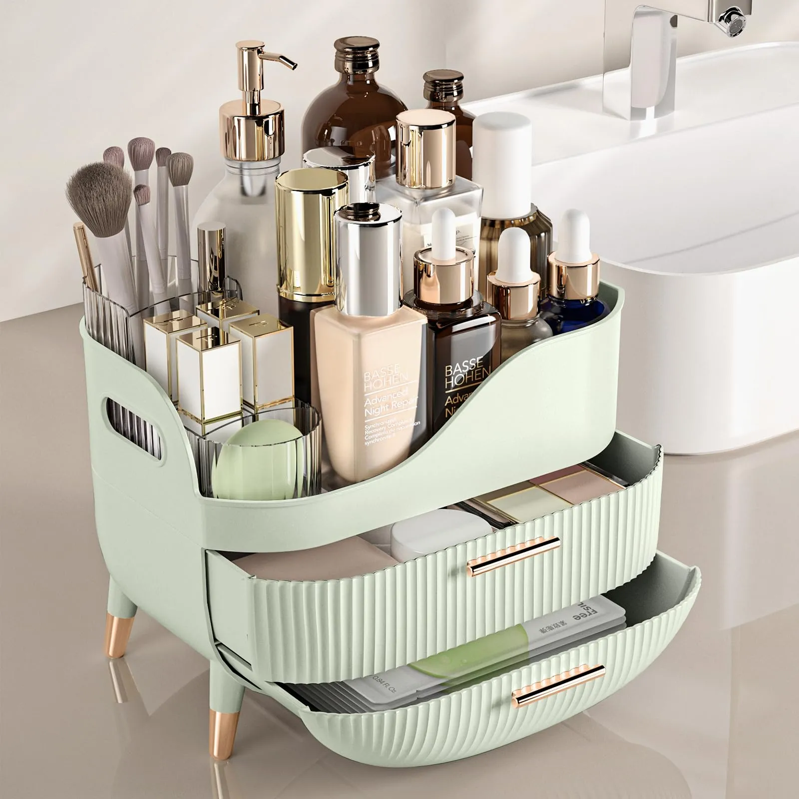 Pajiriona Makeup Organizer with Drawers,Skincare Organizer for Vanity,Storage Box with Handle,Large Cosmetic Display case for Dresser, Bathroom Countertop