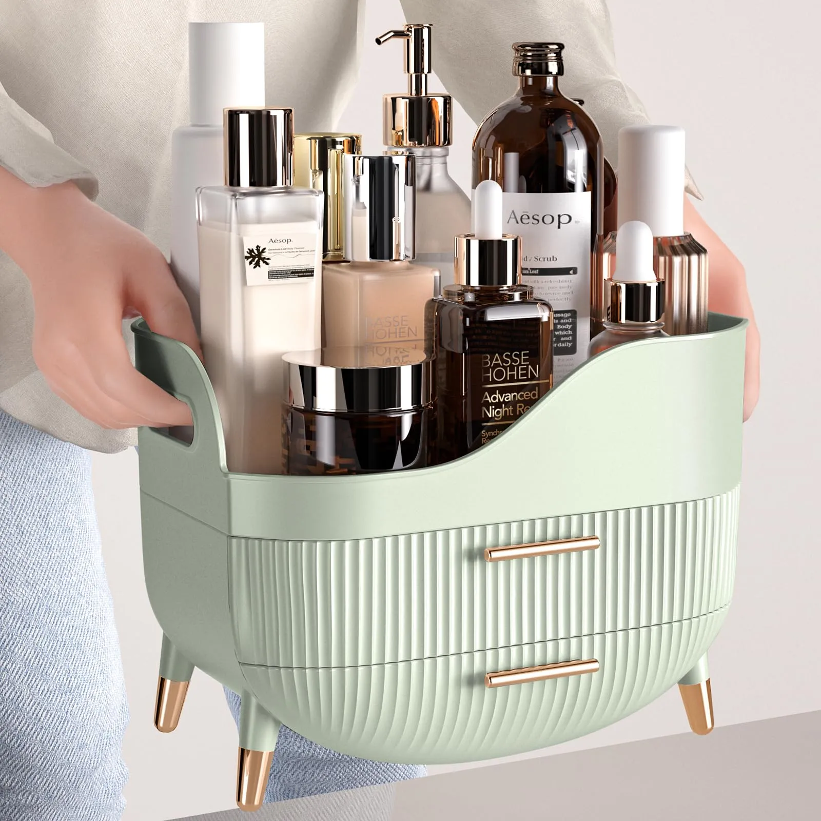 Pajiriona Makeup Organizer with Drawers,Skincare Organizer for Vanity,Storage Box with Handle,Large Cosmetic Display case for Dresser, Bathroom Countertop