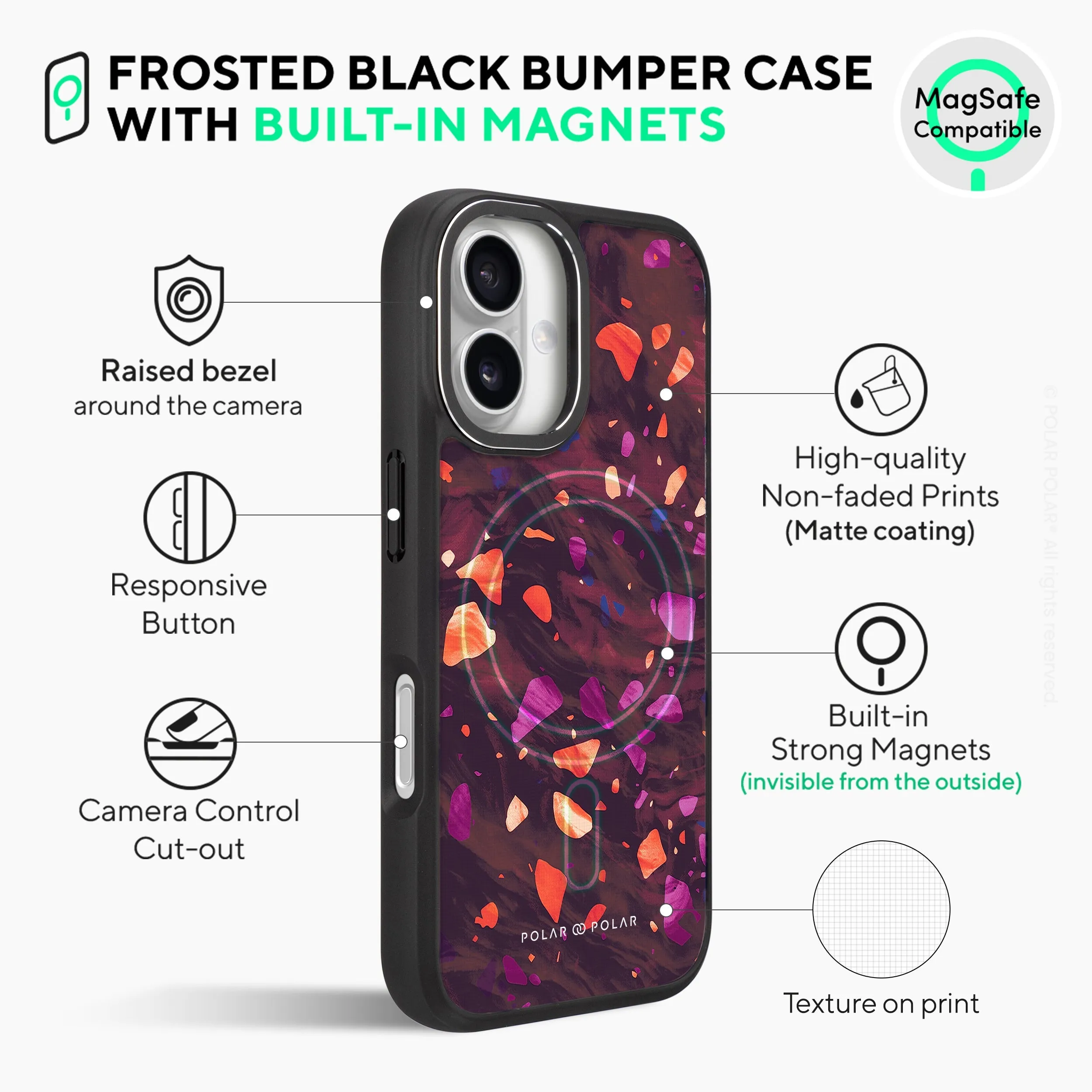 Paprika Terrazzo Gem - iPhone 16 Frosted Black Bumper MagSafe Case