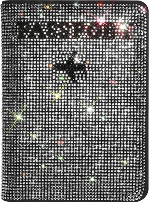 Passport Holder Cover,Crystal Diamond Ladies Key Purse Bag Passport Holder Case Leather Travel Documents Organizer Protector with Bling Rhinestone Luggage Tag (White)