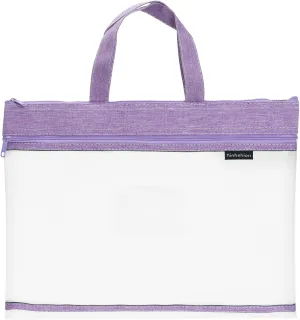 PATIKIL Nylon Document Bag with Handle Mesh Transparent Handbag Paper File Tote Pouch for Office, Purple