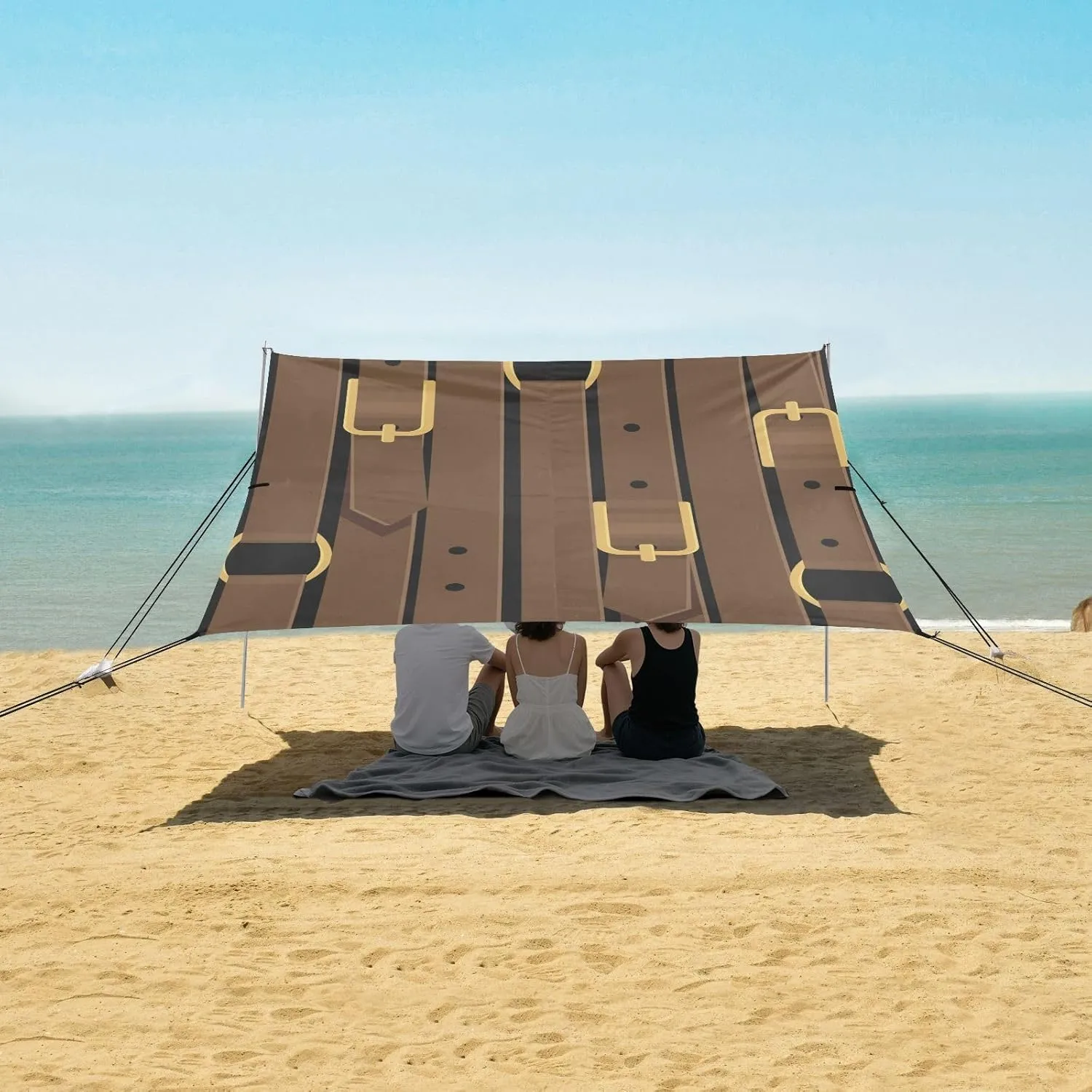 Pattern with Leather Straps Beach Camping Tent Sun Shelter for Whole Family, Beach Shade Canopy with UPF50  UV Protection,Easy Set Up and Carry,Outdoor Shade for Trips, Fishing, Backyard Fun Pi
