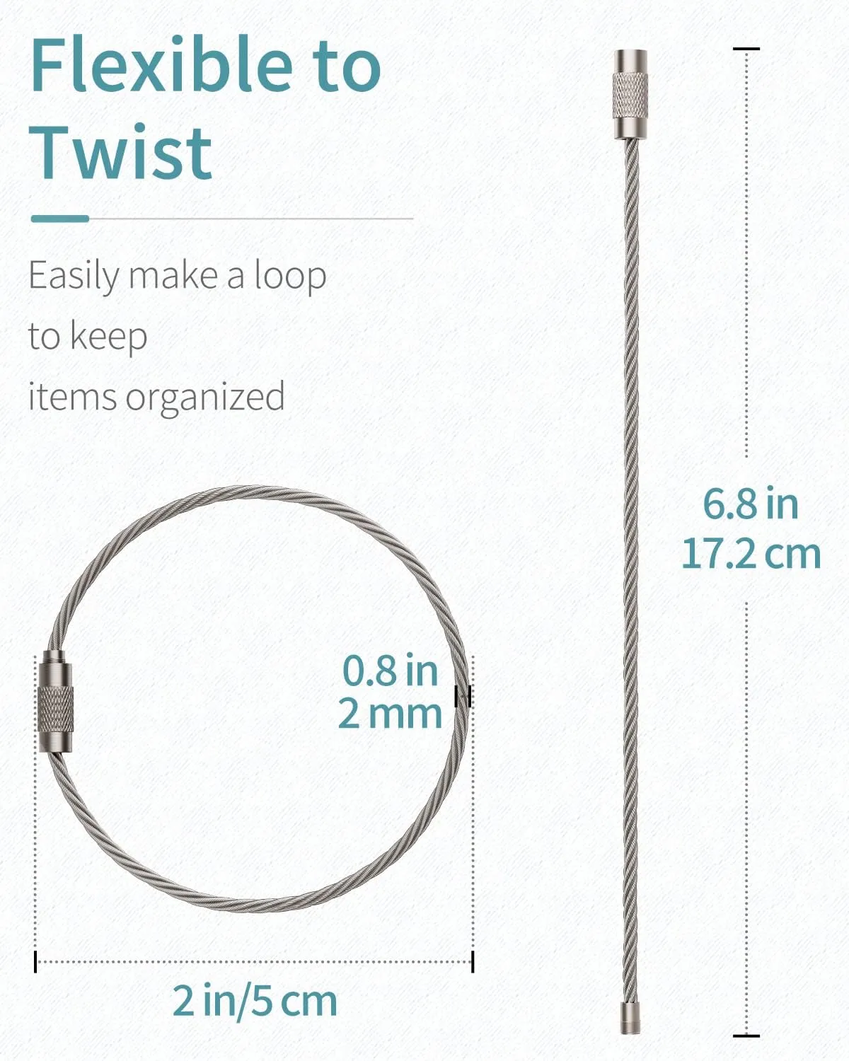Pawfly 6 Inch Wire Keychain Cable Large Stainless Steel Key Ring Loop for Outdoor Hiking Connectable Luggage Tag Keeper