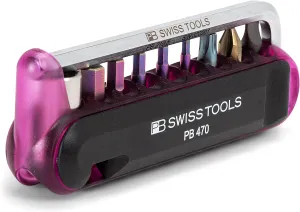 PB Swiss Tools Bike Multitool PB 470.Purple | 100% Swiss Made | Pocket Tool with Bits, Allen Key, Steel Adapter, Tire Lever for Mountain and Road Bike, Bicycle, E-Bike