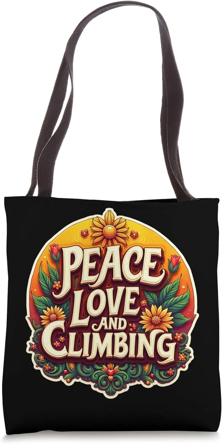 Peace Love And Climbing Lover Wall Climber Retro Vintage Fun Tote Bag