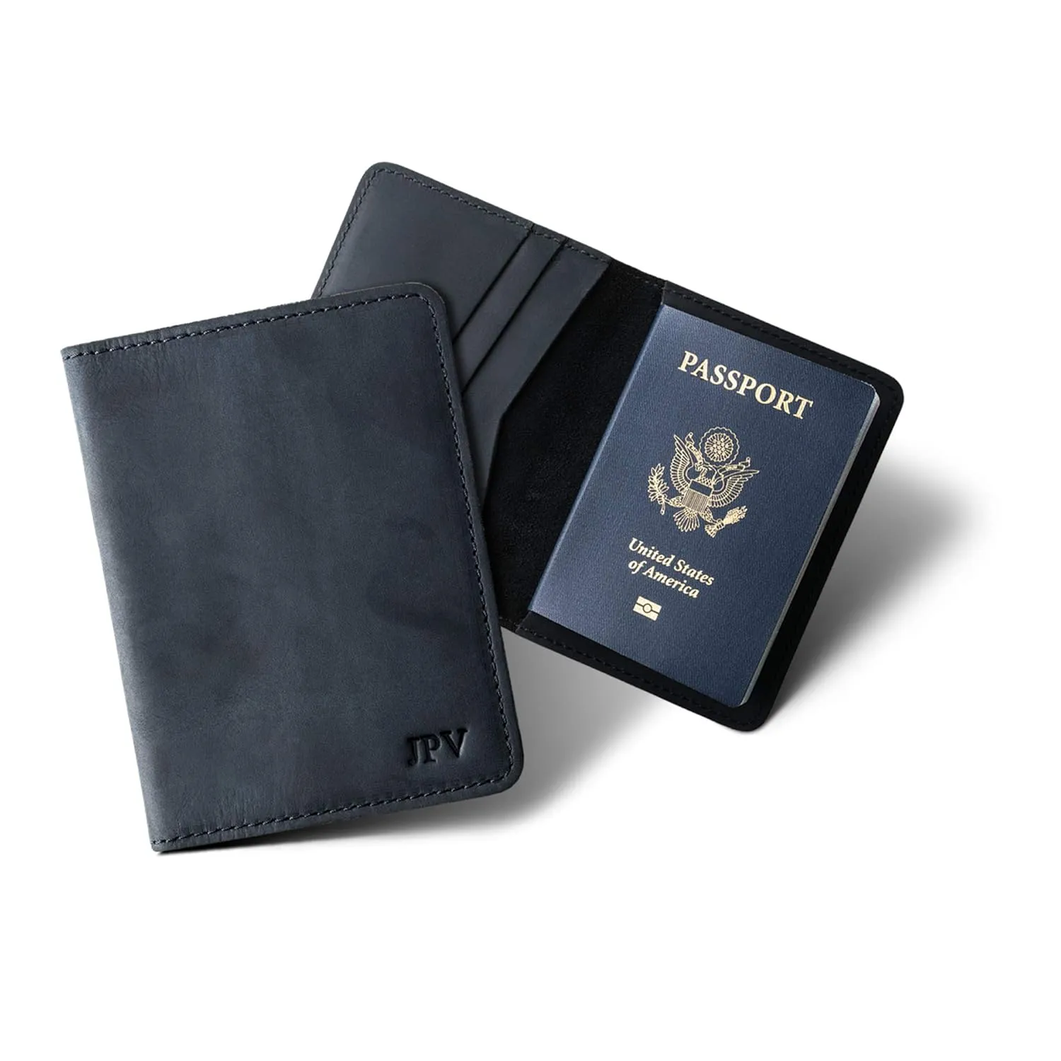 PEGAI Personalized Leather, Passport Holder For Travel | Handmade Passport Wallet Cover Case | Travel Document Holder, Passport Cover for Men, Women, and Family | Pike (Charcoal Black)