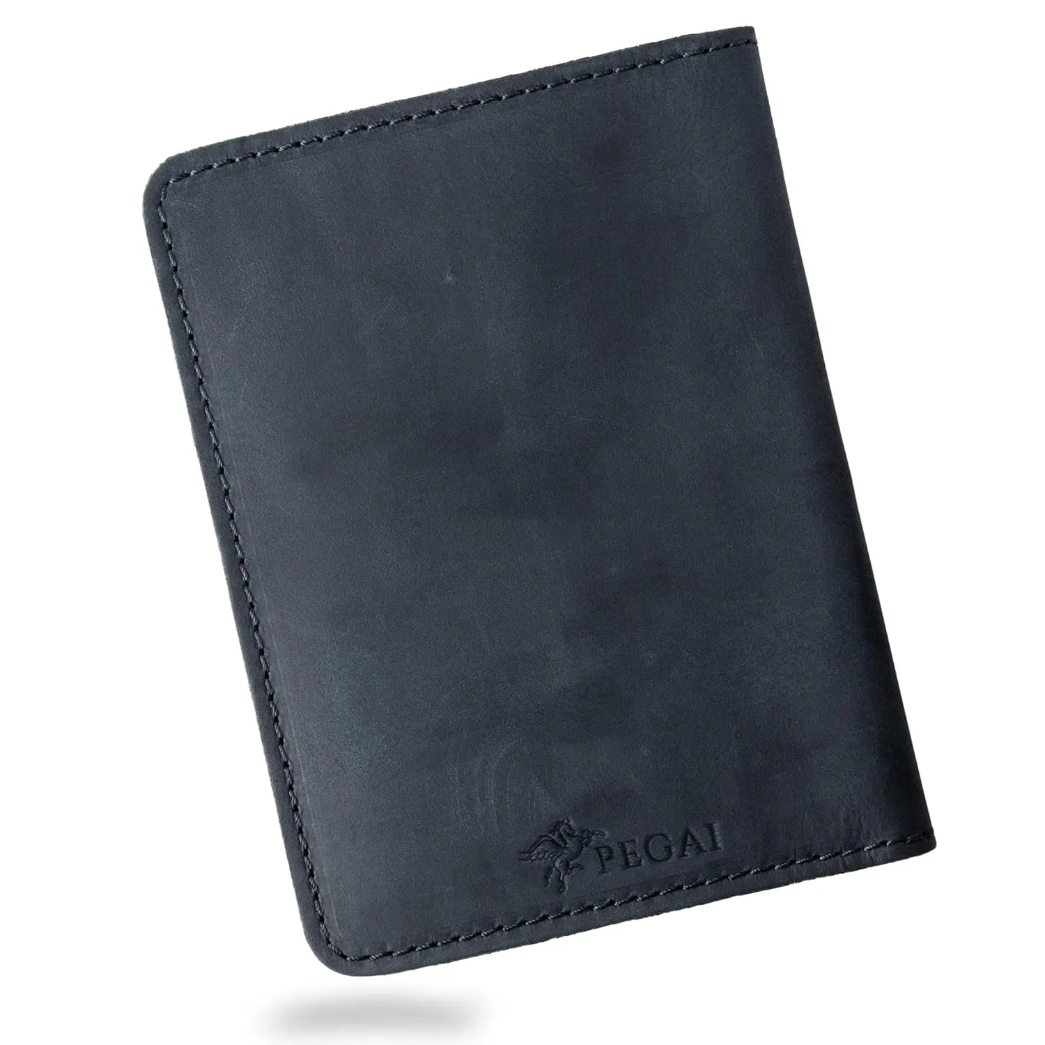 PEGAI Personalized Leather, Passport Holder For Travel | Handmade Passport Wallet Cover Case | Travel Document Holder, Passport Cover for Men, Women, and Family | Pike (Charcoal Black)