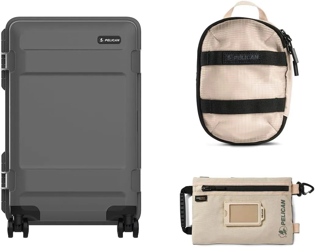 Pelican ATX 22" Waterproof Wheeled Carry-On Travel Hard Case, Charcoal, Bundle with PCS ModPak Packing Cube and SPM ModPak Storage Pouch