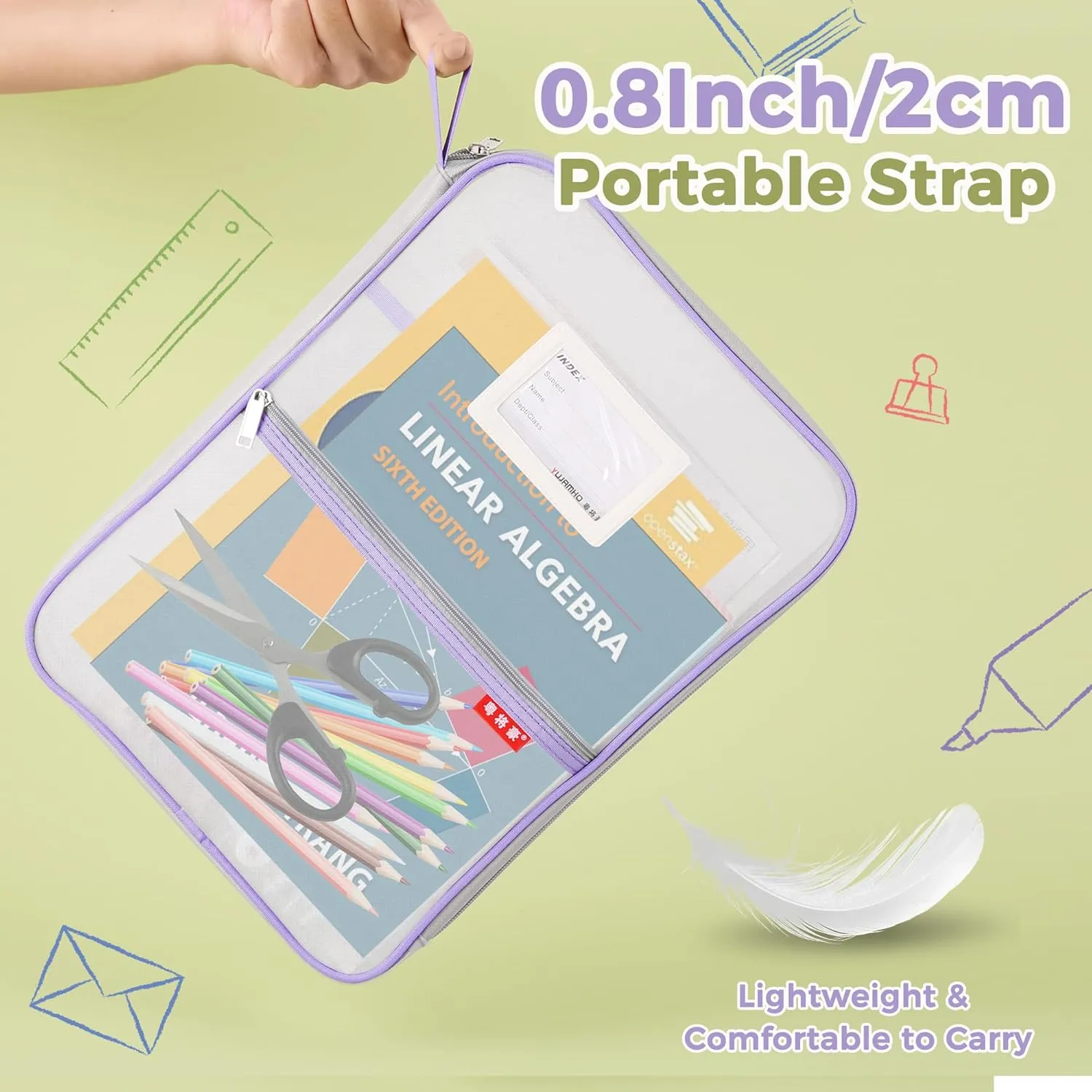 Pendancy Mesh Zipper Pouch 14.8x10.8 in Transparent Lightweight Nylon File Folders, A4 Size Multi-Layer Subject Document Organizer Accessories Storage Bag for Office and School Supplies(Purple)
