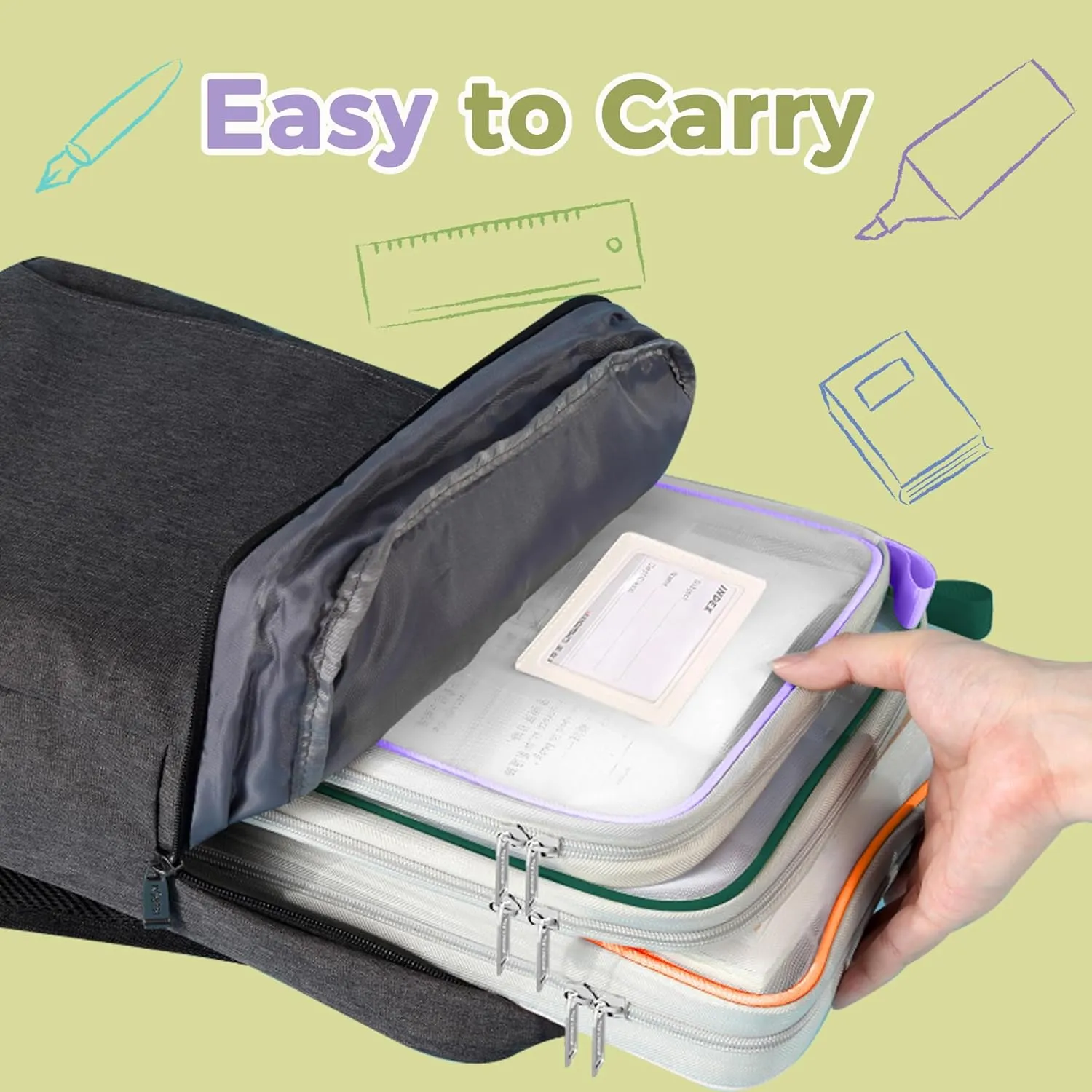 Pendancy Mesh Zipper Pouch 14.8x10.8 in Transparent Lightweight Nylon File Folders, A4 Size Multi-Layer Subject Document Organizer Accessories Storage Bag for Office and School Supplies(Purple)