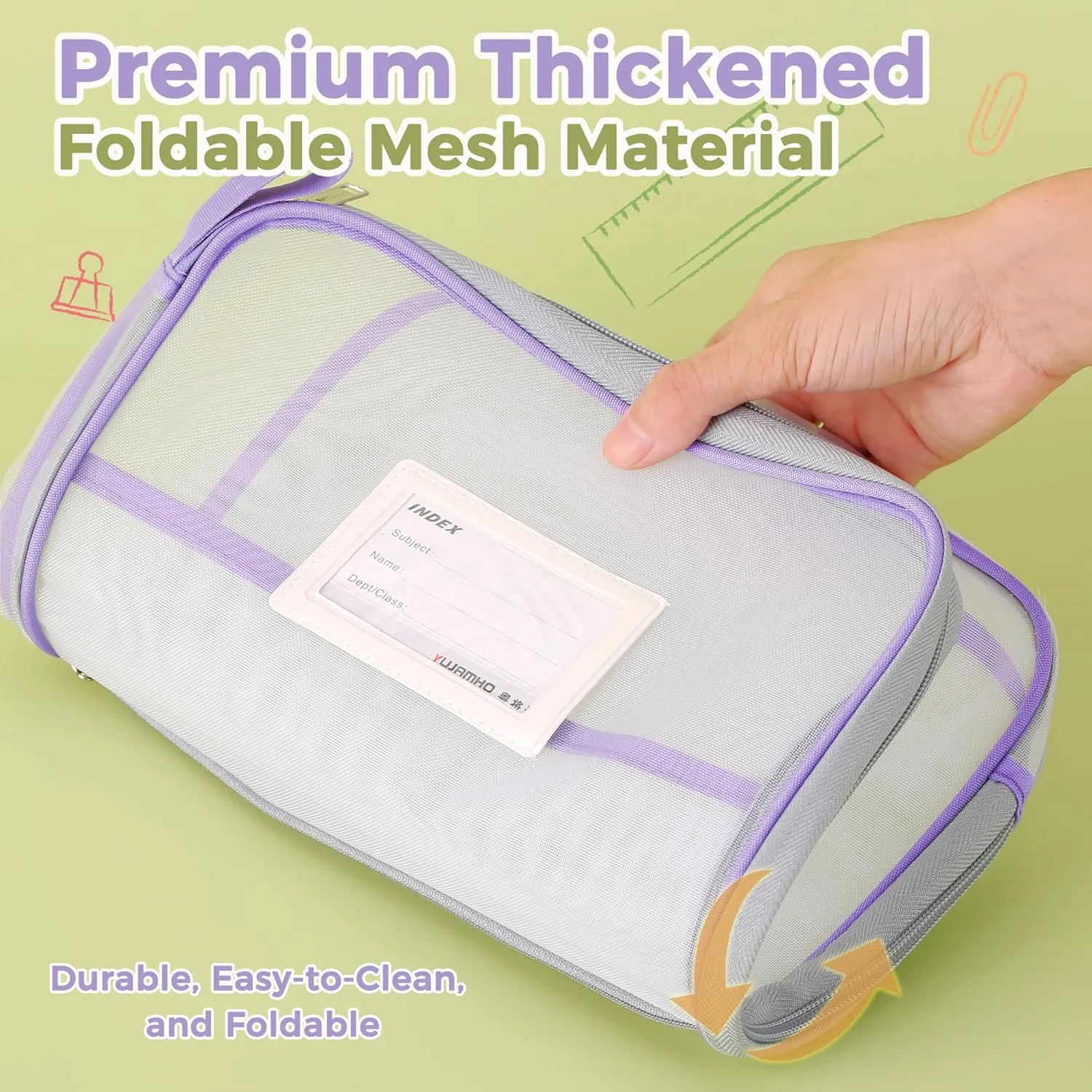 Pendancy Mesh Zipper Pouch 14.8x10.8 in Transparent Lightweight Nylon File Folders, A4 Size Multi-Layer Subject Document Organizer Accessories Storage Bag for Office and School Supplies(Purple)