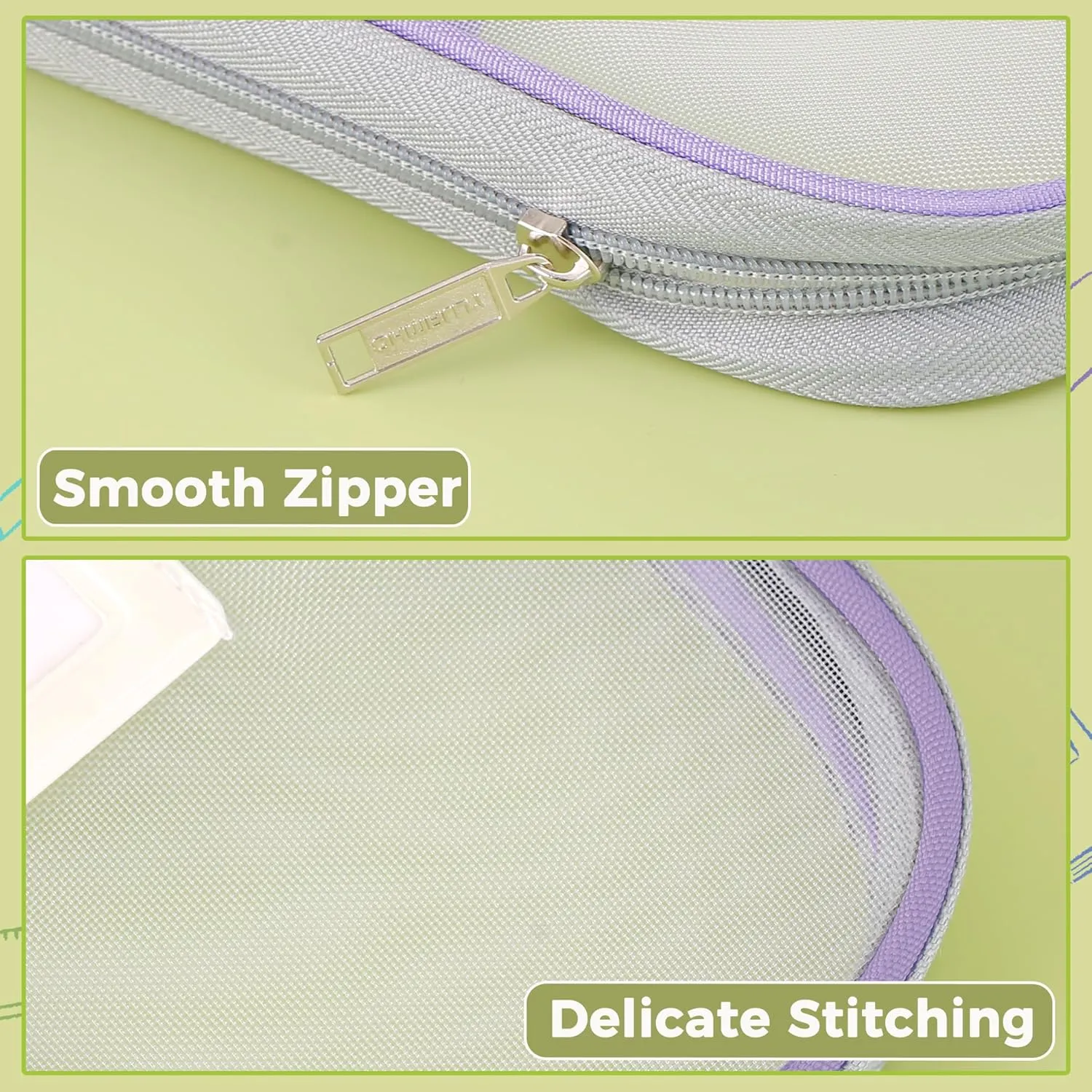 Pendancy Mesh Zipper Pouch 14.8x10.8 in Transparent Lightweight Nylon File Folders, A4 Size Multi-Layer Subject Document Organizer Accessories Storage Bag for Office and School Supplies(Purple)