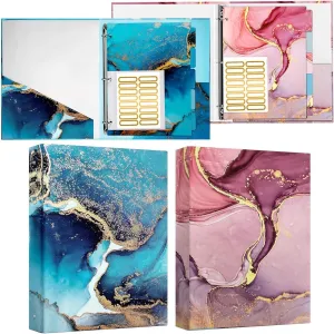 Performore 2 Pack of Fashion Binders 1 Inch with 2 Inner Pockets, Includes 5 Full-Size Tab Dividers, Index Tab Stickers Sheet, 1-Pink &1-Blue Decorative 3 Ring Binder, Aesthetic Cute Binder For School