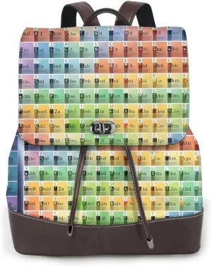 Periodic Table Of Elements Print Leather Backpack Bags For Women Fashion Shoulder Bags Large Travel Hiking Daypacks