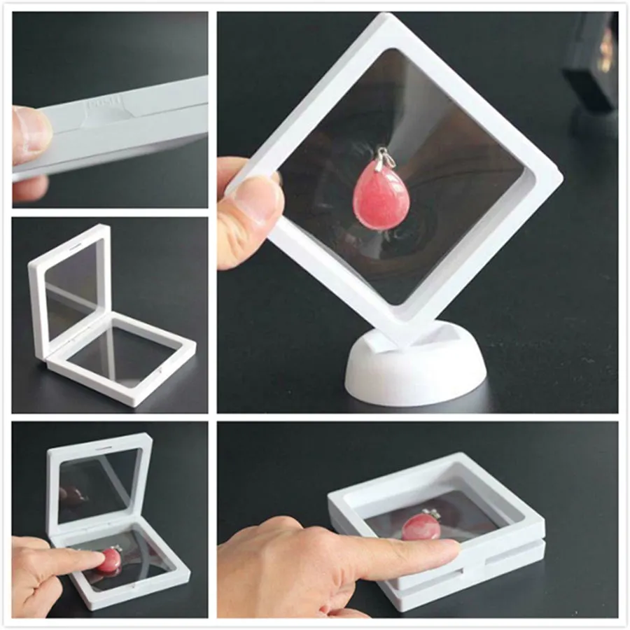 PET Membrane Jewelry Ring Pendant Display Stand Holder Bague Packaging Box Protect Jewellery & Stones Floating Presentation Case