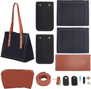 PH PandaHall DIY Leather Tote Bag Kit - Brown & Black, Large, Easy Handcraft Shoulder Bag with Organizer, Straps, Buckles, Screws & Kitting Tool for Women's Purses & Gifts