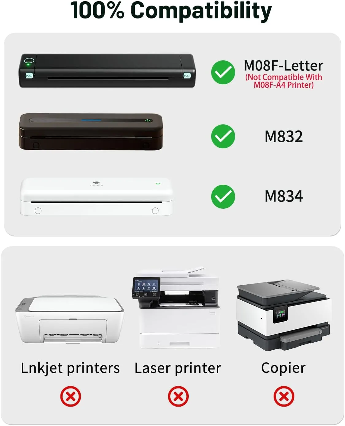 Phomemo US Letter Thermal Printer Paper, Advanced Thermal Printing, Phomemo Paper Compatible with COLORWING M08F-Letter, M832, M834, MT800/MT800Q Portable Printer, 8.5" x 11", 200 Sheets