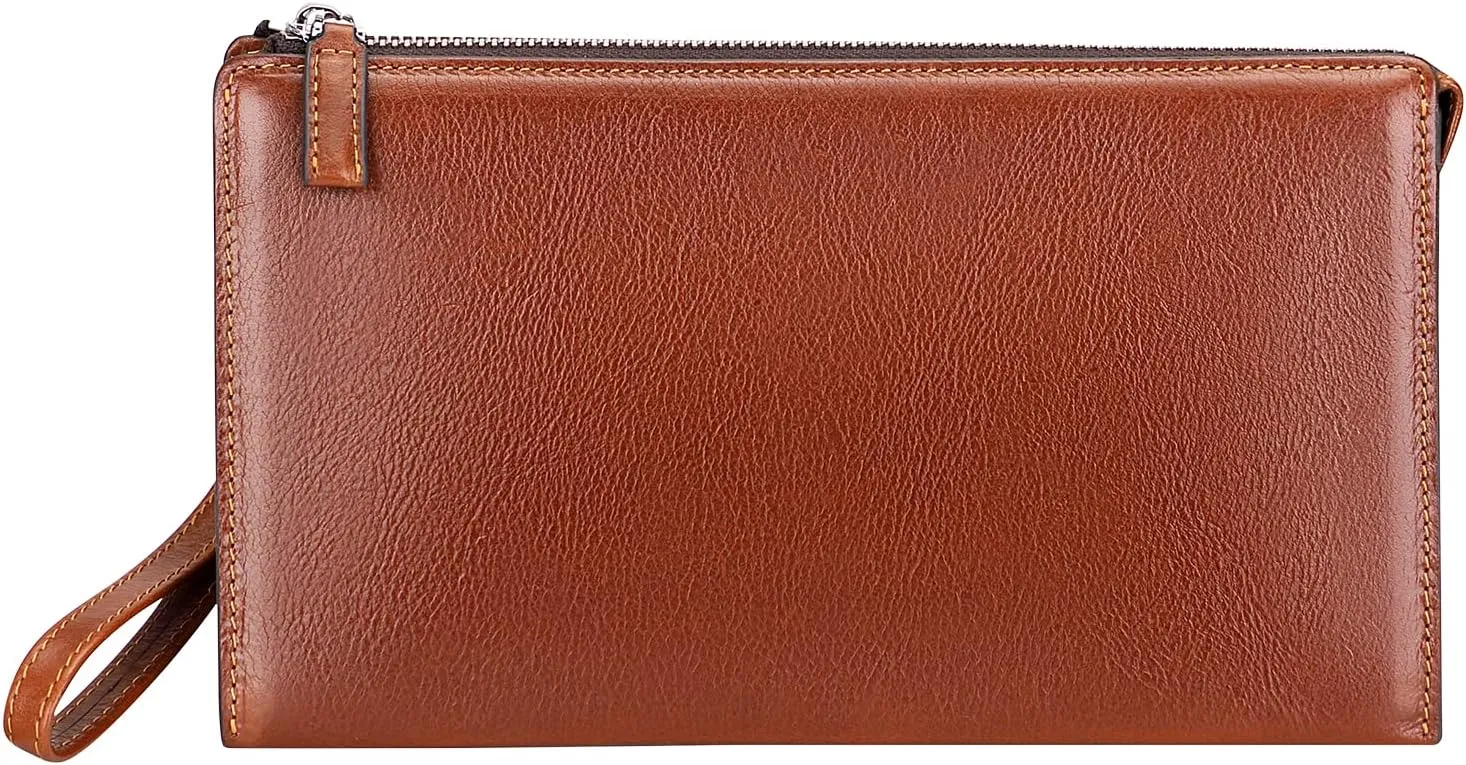 PIJUSHI Genuine Leather Mens Clutch Purse Bag Wallet Wrist Hand Purse Organized