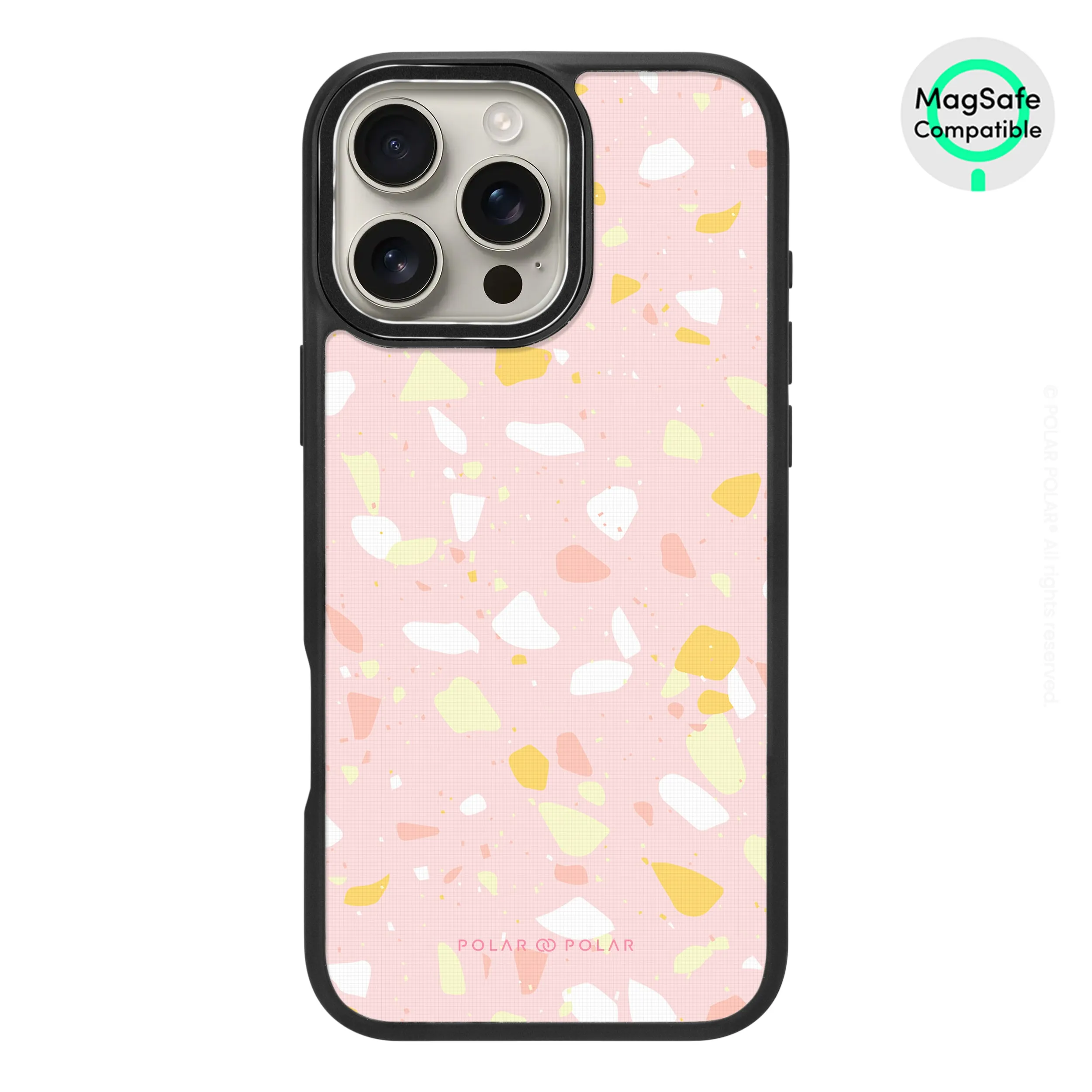 Pink Peony Terrazzo - iPhone 16 Pro Max Frosted Black Bumper MagSafe Case