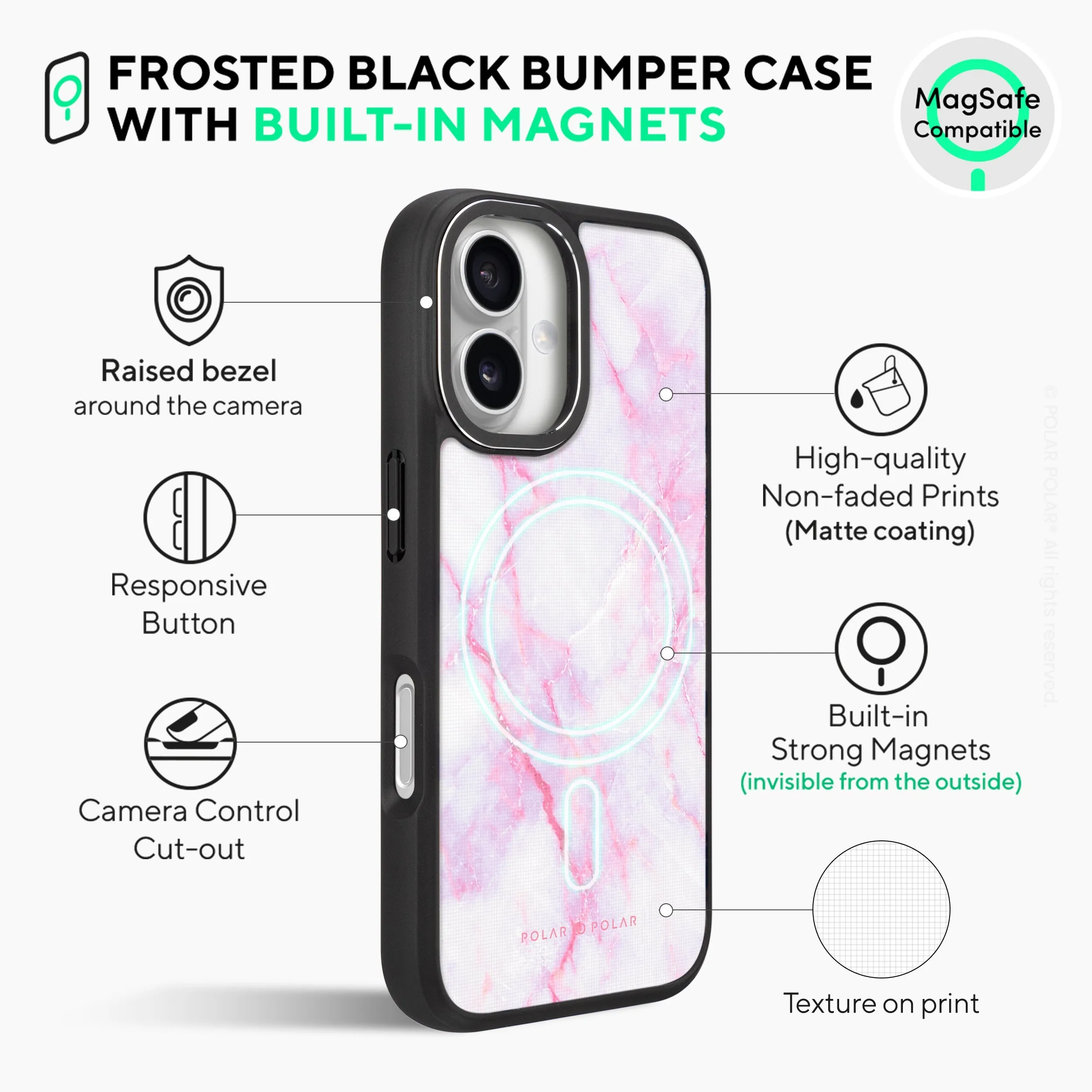 Pink White - iPhone 16 Pro Frosted Black Bumper MagSafe Case