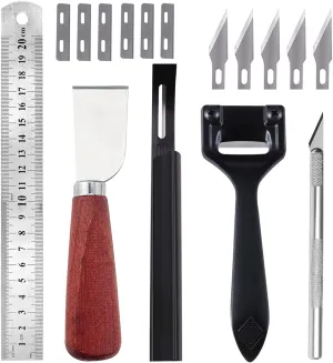 PLANTIONAL Metal Leather Skiver Set, 5 Kinds of Leather Working Tool with 6 Pieces Sharp Skiver, Safety Beveler DIY Cutting Tool Kits for Craft, Making