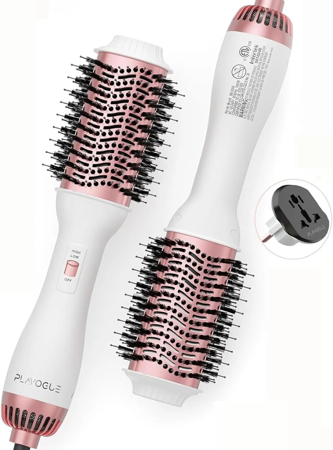 PLAVOGUE Hair Dryer Brush, Dual Voltage, Negative Ion, Lightweight, for European Travel, 4-in-1 Styling Tool, White