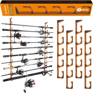 PLUSINNO H5 Horizontal Fishing Rod/Pole Holders for Garage, Wall or Ceiling Mounted Fishing Rod Rack, Aviation Aluminum Fishing Holder Holds up to 5/10/20 Rod or Combos or Nets Storage Racks