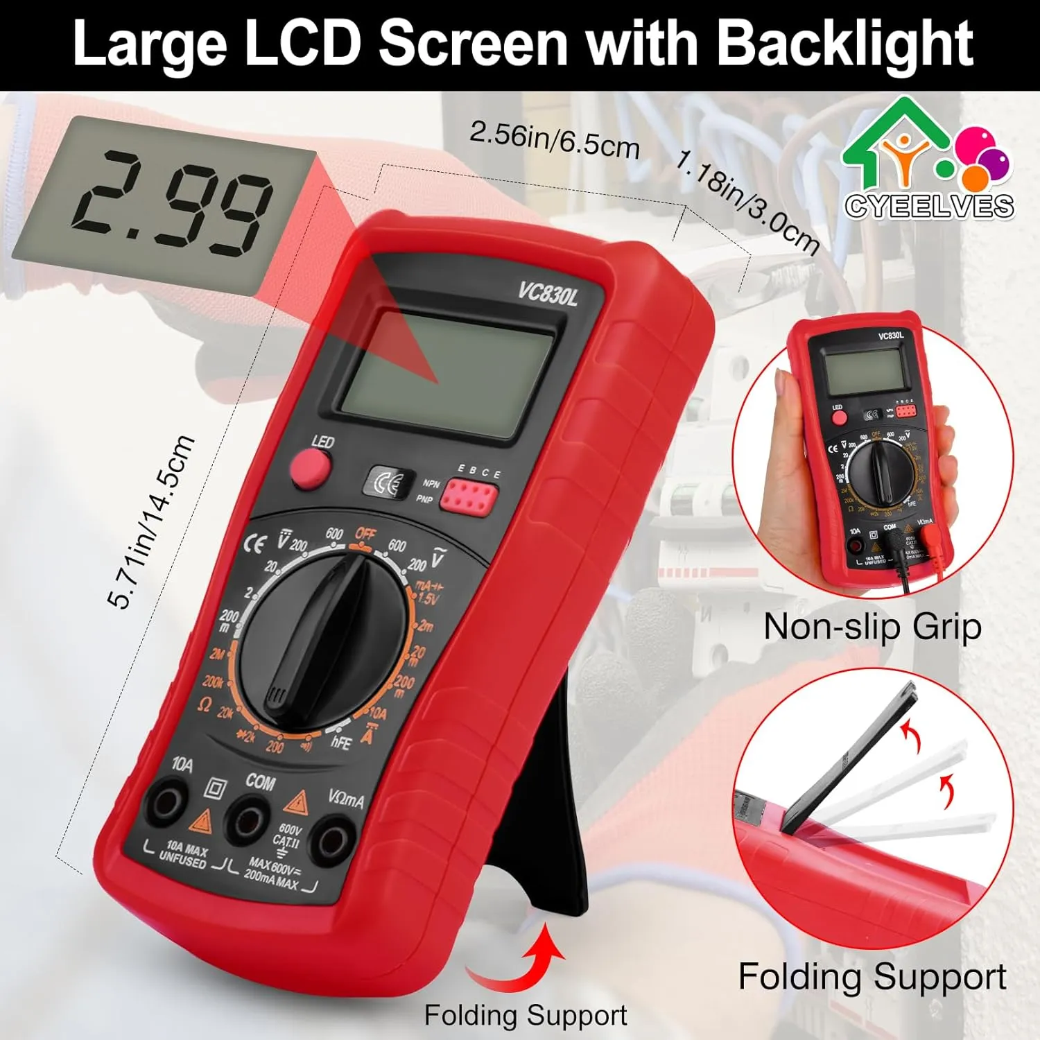 Pocket Digital Multimeter, Multifunction Battery Tester with LCD Backlight Display, Multimeters with Test Wire Pens, Multimeter with AC DC Voltmeter, Voltage Tester Measure DC Current Resistance Diode